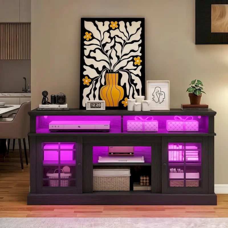 Moasis TV Stand for TVs up to 75 LED Entertainment Center Media Console with Glass Doors