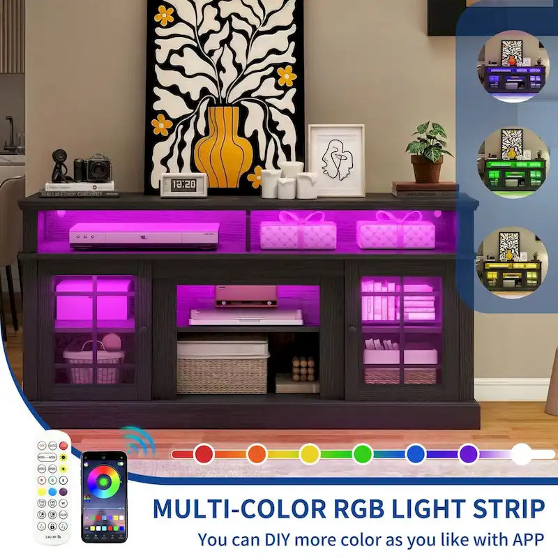 Moasis TV Stand for TVs up to 75 LED Entertainment Center Media Console with Glass Doors