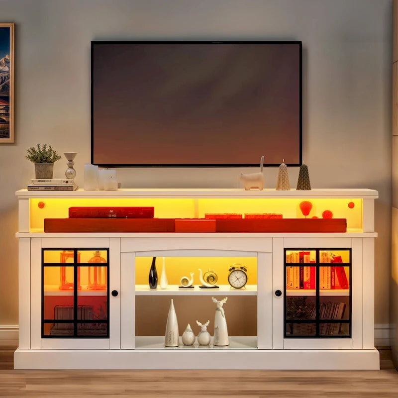 Moasis TV Stand for TVs up to 75 LED Entertainment Center Media Console with Glass Doors