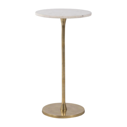 Gold and White 24H Round Drink Accent Table with Aluminum/Stone Construction for Elegant and Purposeful Living Space