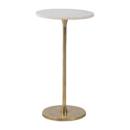 Gold and White 24H Round Drink Accent Table with Aluminum/Stone Construction for Elegant and Purposeful Living Space