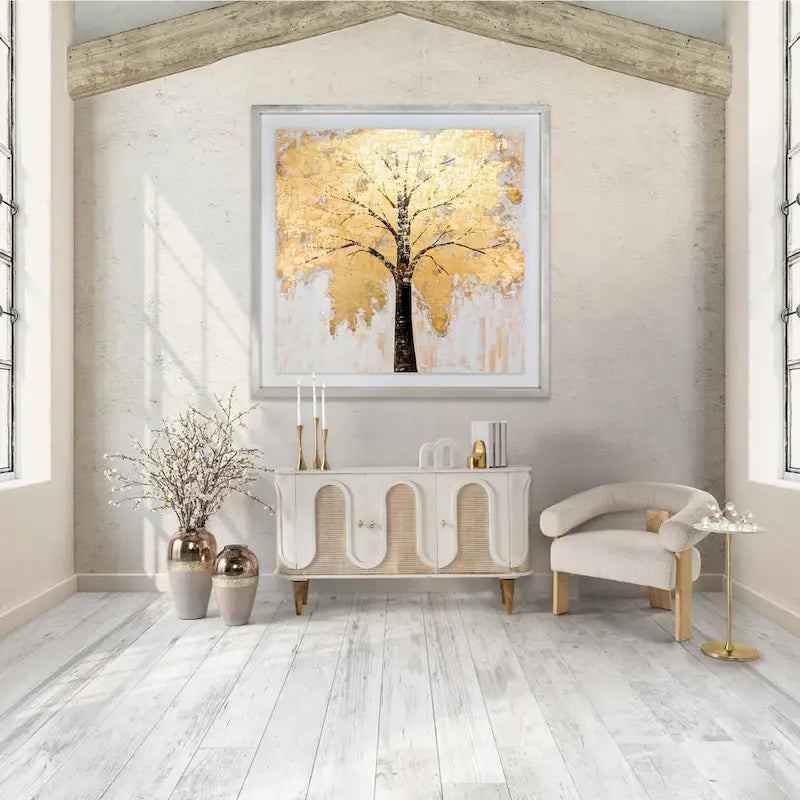 Gold and White 24H Round Drink Accent Table with Aluminum/Stone Construction for Elegant and Purposeful Living Space