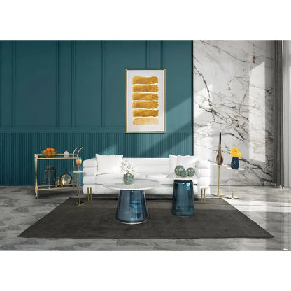 Gold and White 24H Round Drink Accent Table with Aluminum/Stone Construction for Elegant and Purposeful Living Space