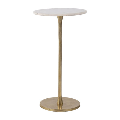 Gold and White 24H Round Drink Accent Table with Aluminum/Stone Construction for Elegant and Purposeful Living Space