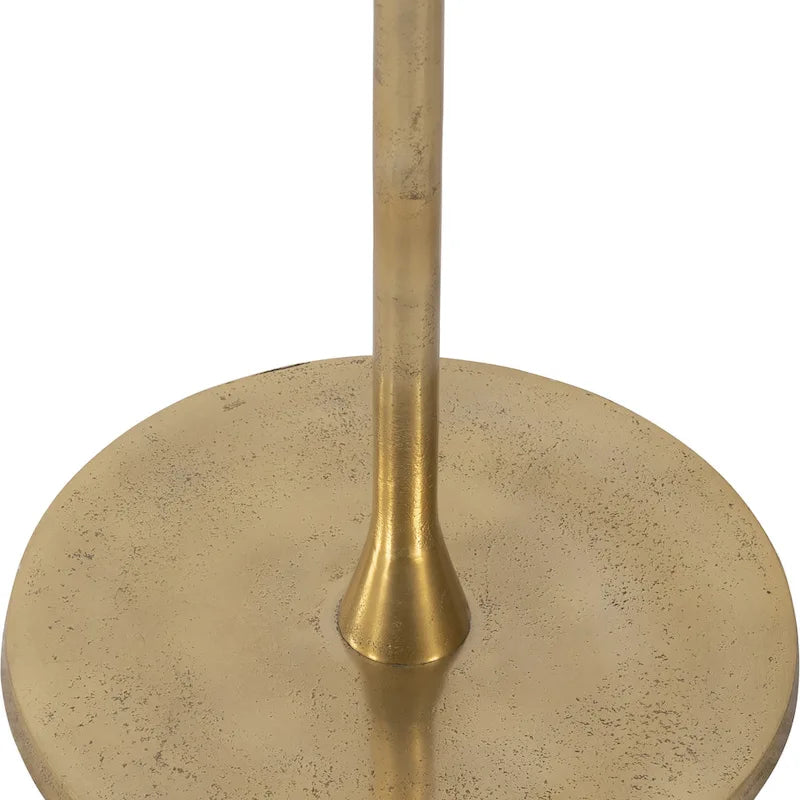 Gold and White 24H Round Drink Accent Table with Aluminum/Stone Construction for Elegant and Purposeful Living Space