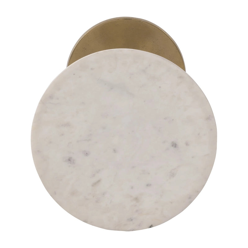 Gold and White 24H Round Drink Accent Table with Aluminum/Stone Construction for Elegant and Purposeful Living Space