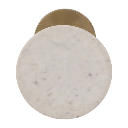 Gold and White 24H Round Drink Accent Table with Aluminum/Stone Construction for Elegant and Purposeful Living Space