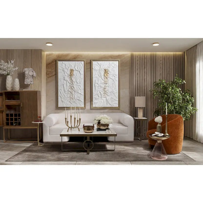 Gold and White 24H Round Drink Accent Table with Aluminum/Stone Construction for Elegant and Purposeful Living Space