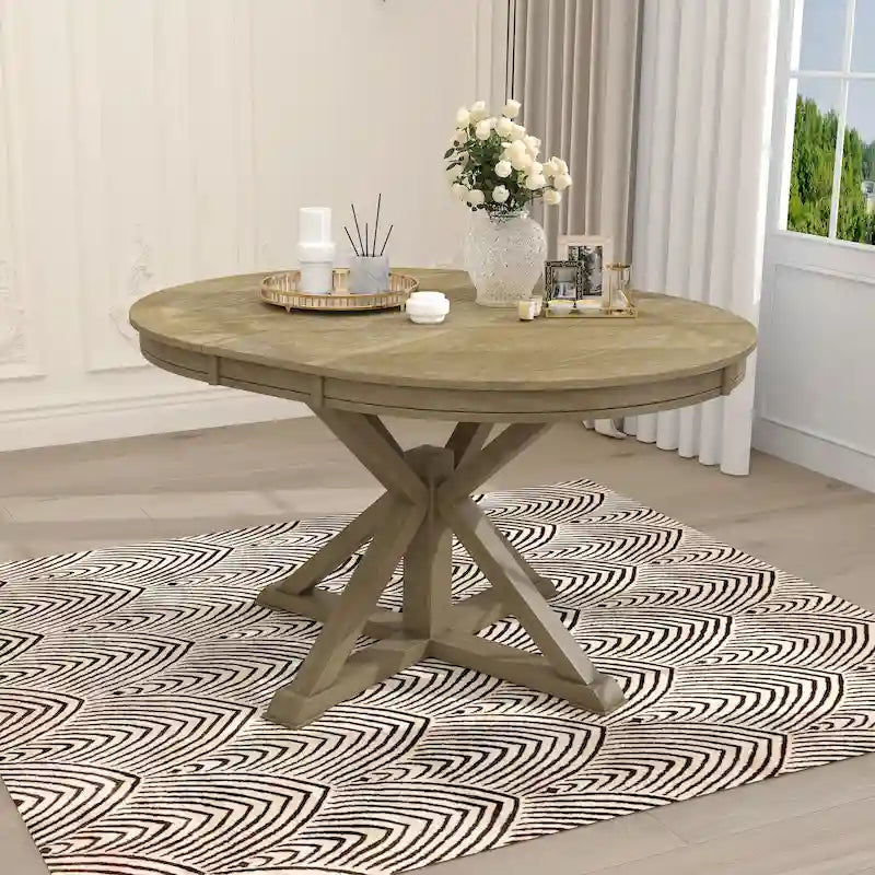Retro Functional Extendable Dining Table with a 12 Leaf