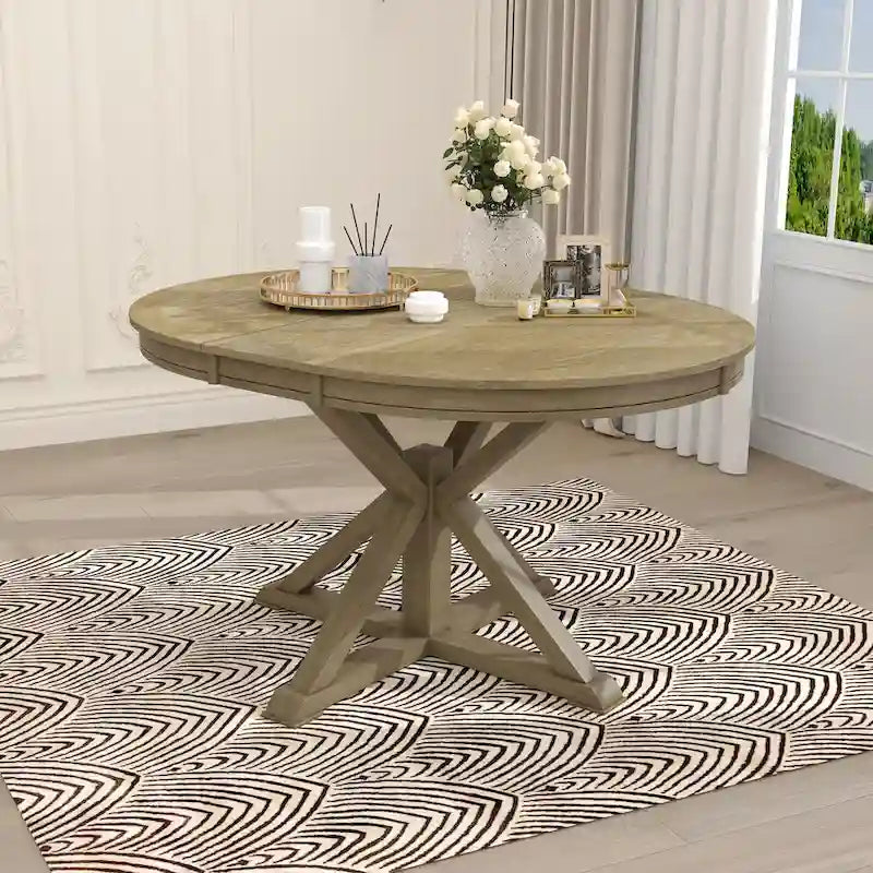 Retro Functional Extendable Dining Table with a 12 Leaf