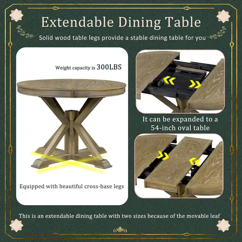 Retro Functional Extendable Dining Table with a 12 Leaf
