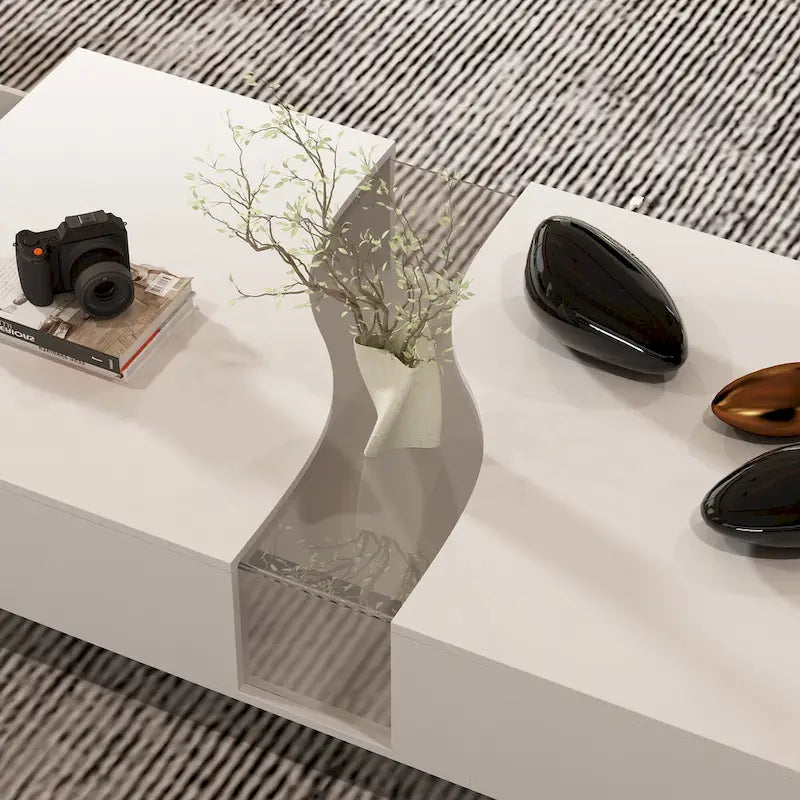 Luminous Chic: White Dual-Drawer Coffee Table with LED Display Top