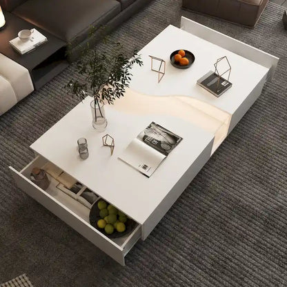 Luminous Chic: White Dual-Drawer Coffee Table with LED Display Top