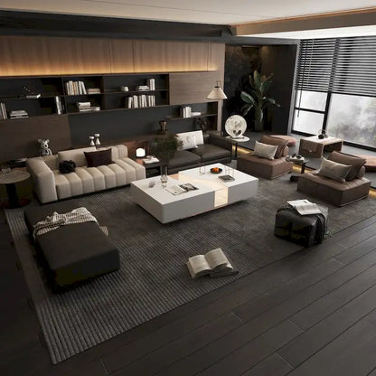 Luminous Chic: White Dual-Drawer Coffee Table with LED Display Top