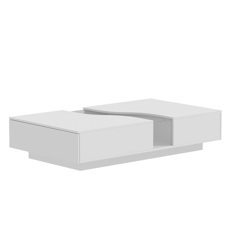 Luminous Chic: White Dual-Drawer Coffee Table with LED Display Top