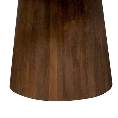 Evi 46 Inch Dining Table, Round Marble Top, Pedestal Base, Fluted, Brown