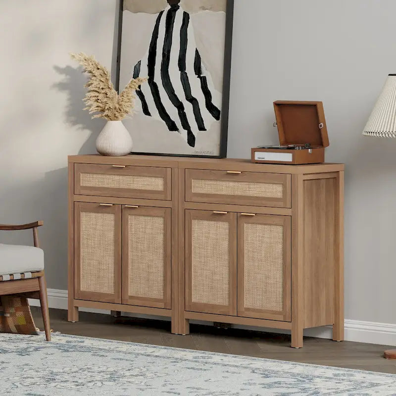 SICOTAS Farmhouse Sideboard Buffet Cabinet Set of 2 with Drawer - N/A
