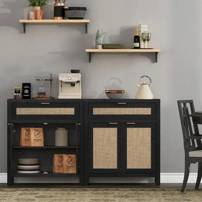 SICOTAS Farmhouse Sideboard Buffet Cabinet Set of 2 with Drawer - N/A