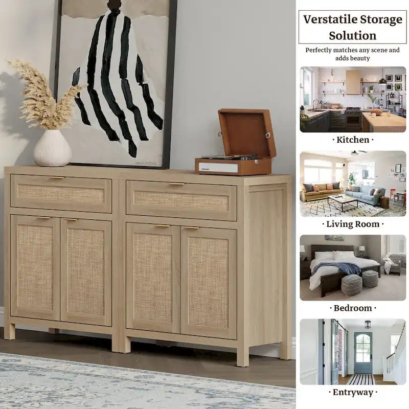 SICOTAS Farmhouse Sideboard Buffet Cabinet Set of 2 with Drawer - N/A