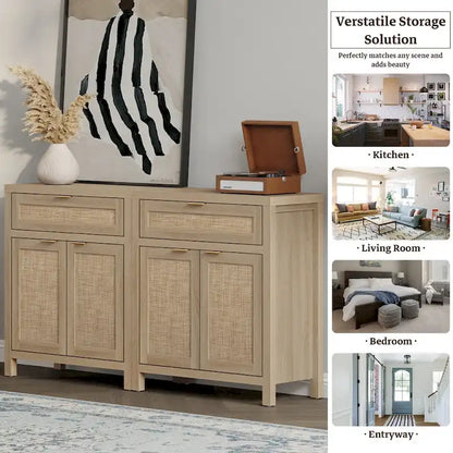 SICOTAS Farmhouse Sideboard Buffet Cabinet Set of 2 with Drawer - N/A