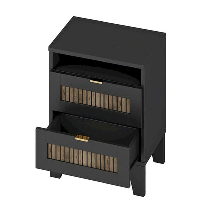 4-Piece Bedroom Set: Farmhouse Platform Bed, Nightstand, and Dresser with Metal Handles