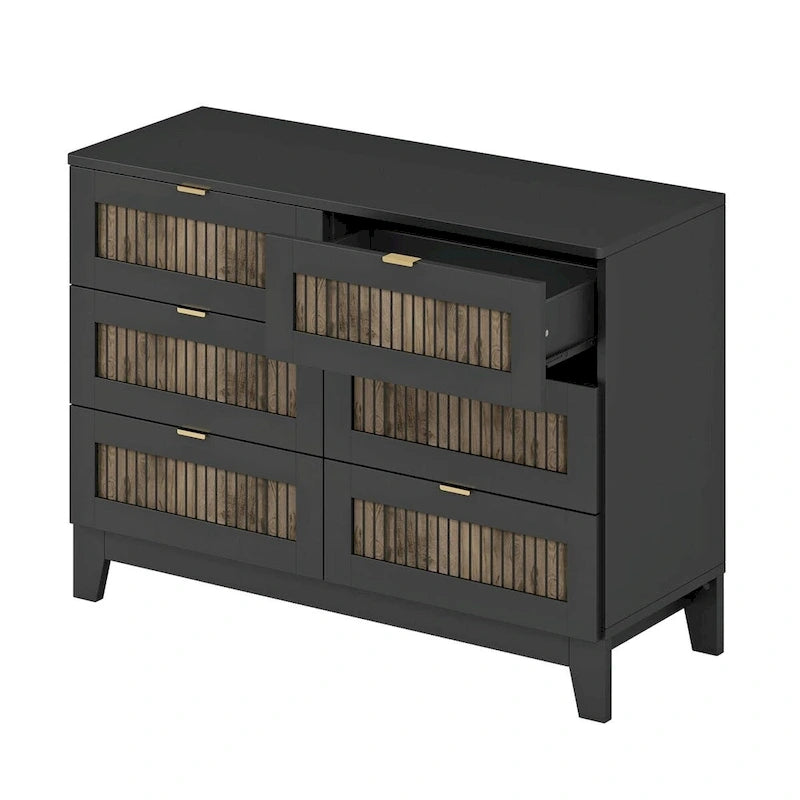 4-Piece Bedroom Set: Farmhouse Platform Bed, Nightstand, and Dresser with Metal Handles