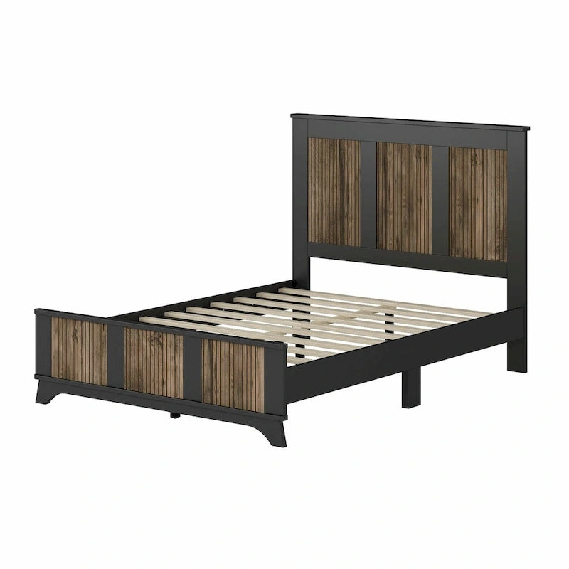 4-Piece Bedroom Set: Farmhouse Platform Bed, Nightstand, and Dresser with Metal Handles