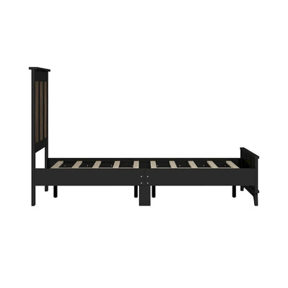 4-Piece Bedroom Set: Farmhouse Platform Bed, Nightstand, and Dresser with Metal Handles