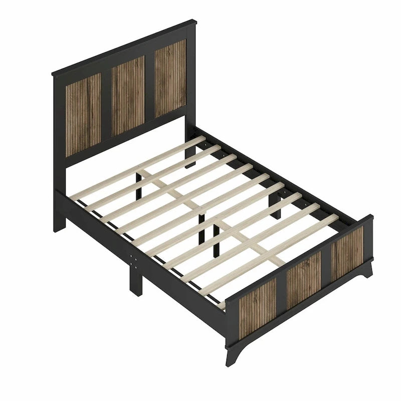 4-Piece Bedroom Set: Farmhouse Platform Bed, Nightstand, and Dresser with Metal Handles