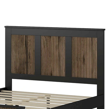4-Piece Bedroom Set: Farmhouse Platform Bed, Nightstand, and Dresser with Metal Handles