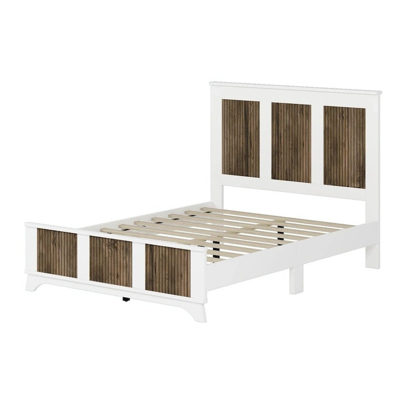 4-Piece Bedroom Set: Farmhouse Platform Bed, Nightstand, and Dresser with Metal Handles