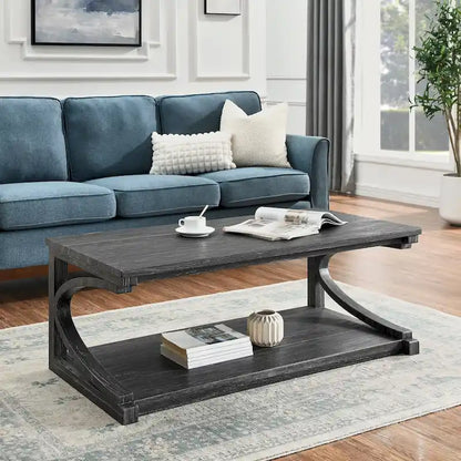 Unique Solid Wood Coffee Table with Storage Shelf