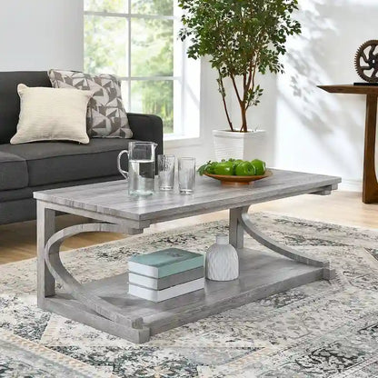 Unique Solid Wood Coffee Table with Storage Shelf