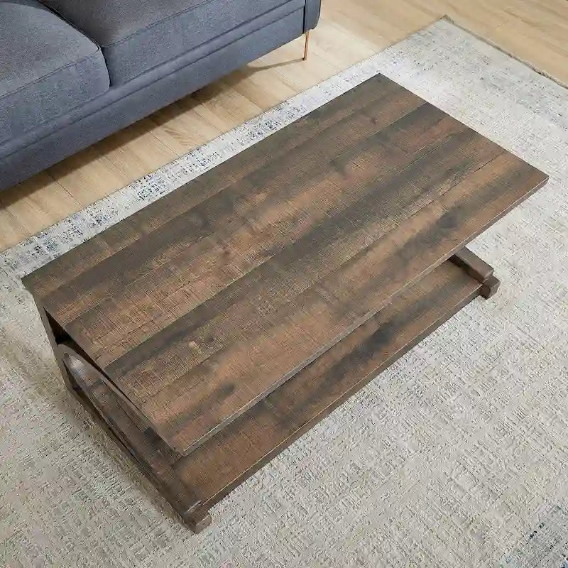 Unique Solid Wood Coffee Table with Storage Shelf