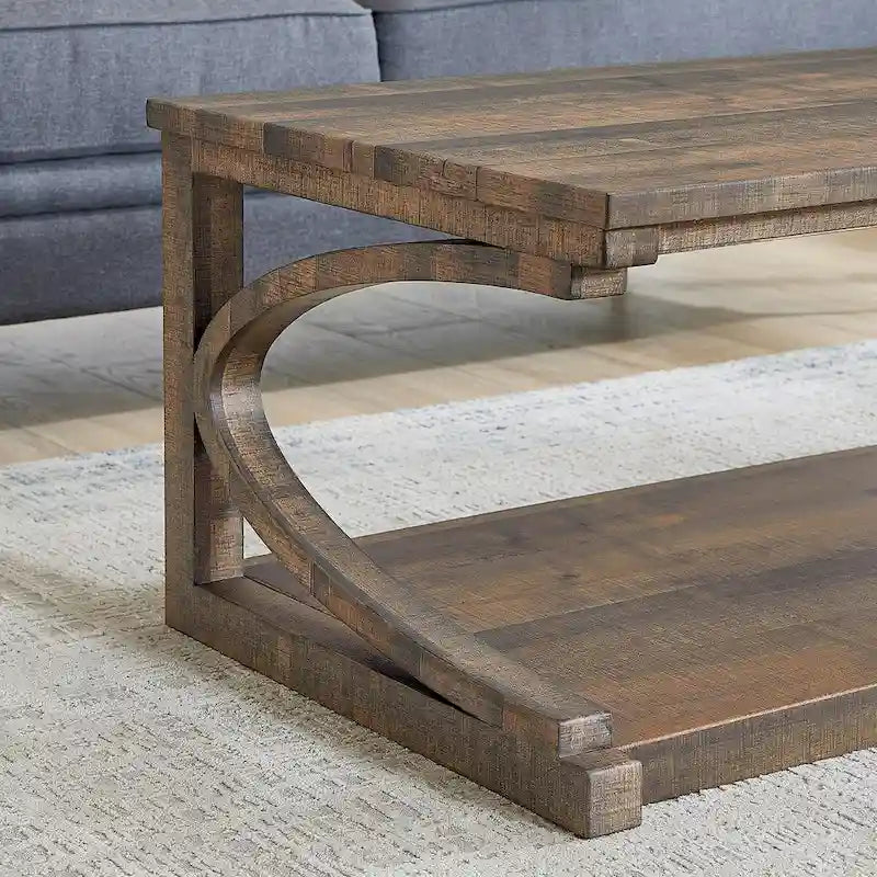 Unique Solid Wood Coffee Table with Storage Shelf