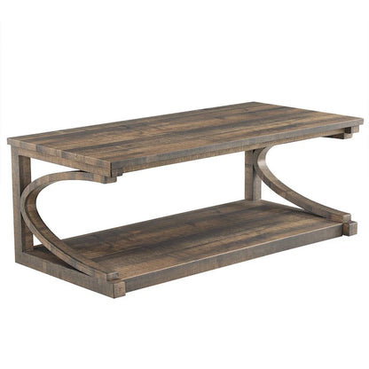 Unique Solid Wood Coffee Table with Storage Shelf