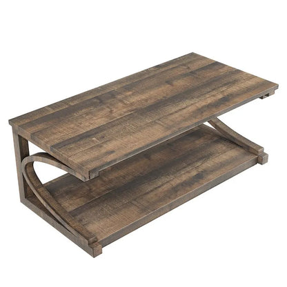 Unique Solid Wood Coffee Table with Storage Shelf