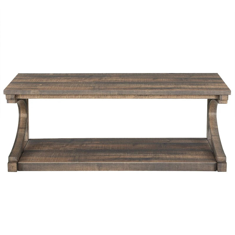Unique Solid Wood Coffee Table with Storage Shelf