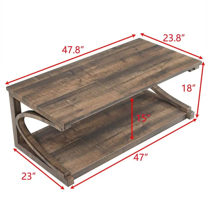 Unique Solid Wood Coffee Table with Storage Shelf