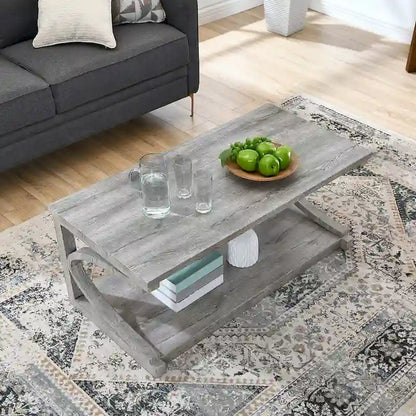 Unique Solid Wood Coffee Table with Storage Shelf