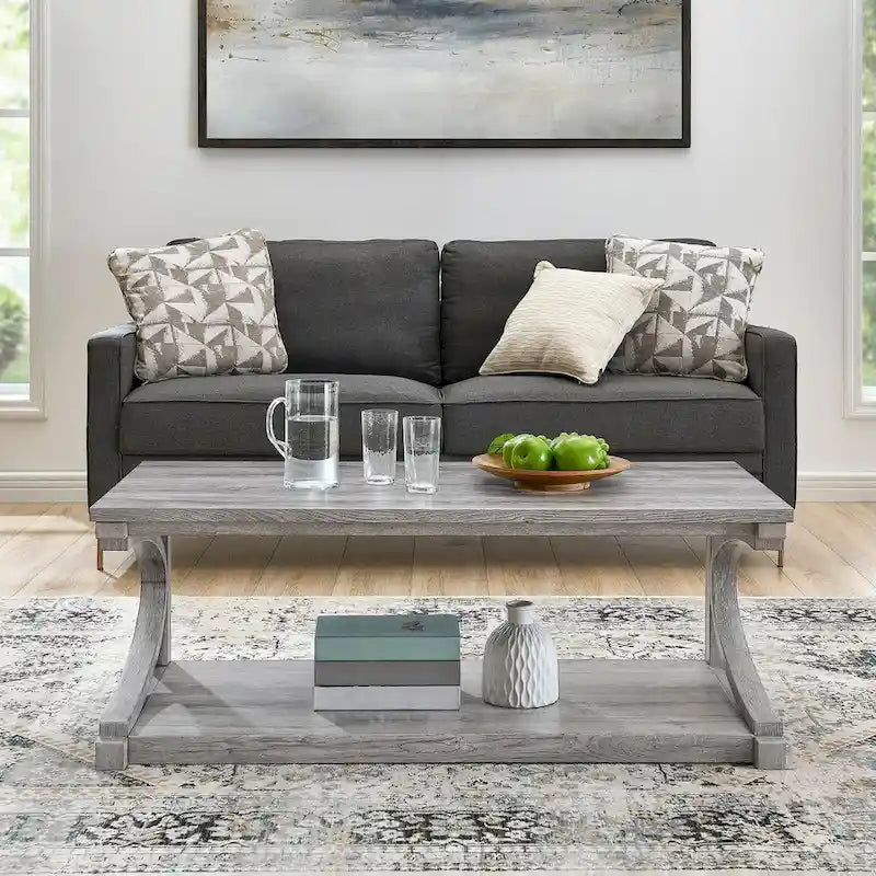 Unique Solid Wood Coffee Table with Storage Shelf