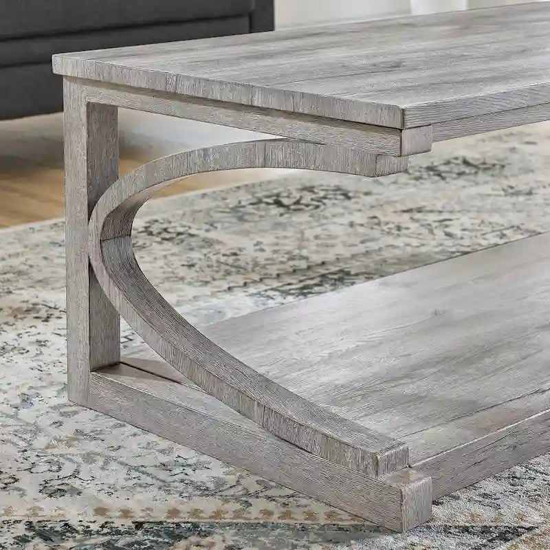 Unique Solid Wood Coffee Table with Storage Shelf