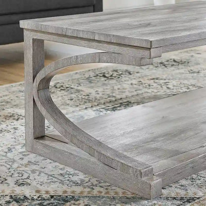 Unique Solid Wood Coffee Table with Storage Shelf