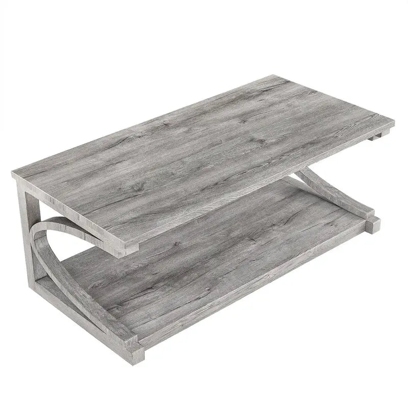 Unique Solid Wood Coffee Table with Storage Shelf