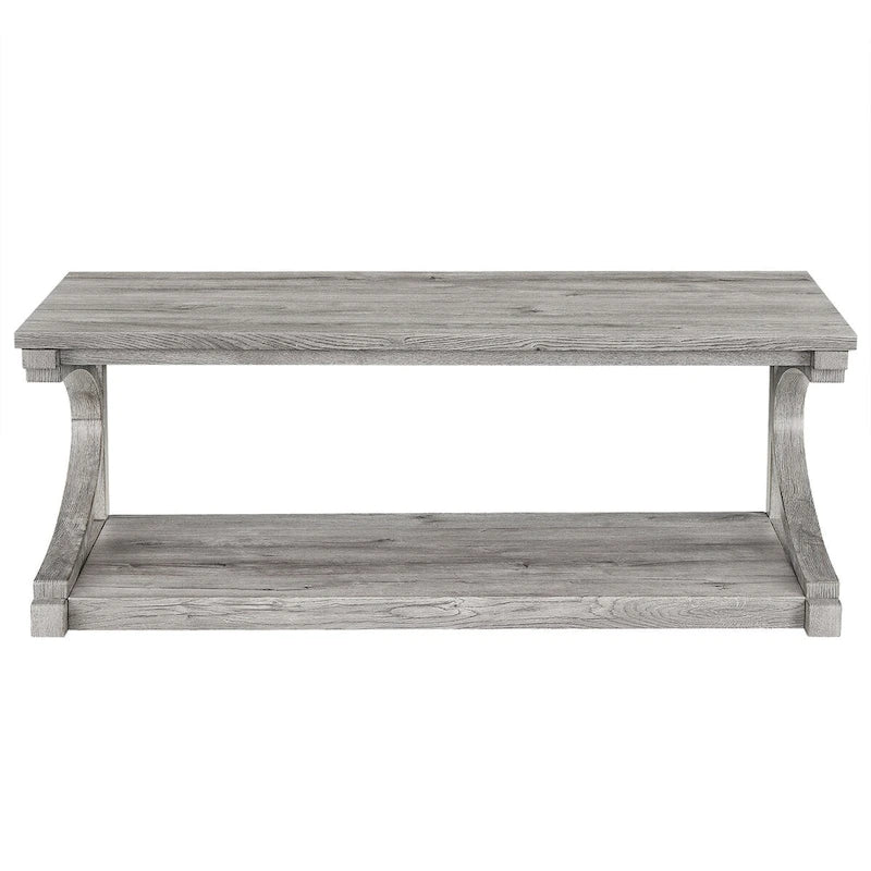 Unique Solid Wood Coffee Table with Storage Shelf