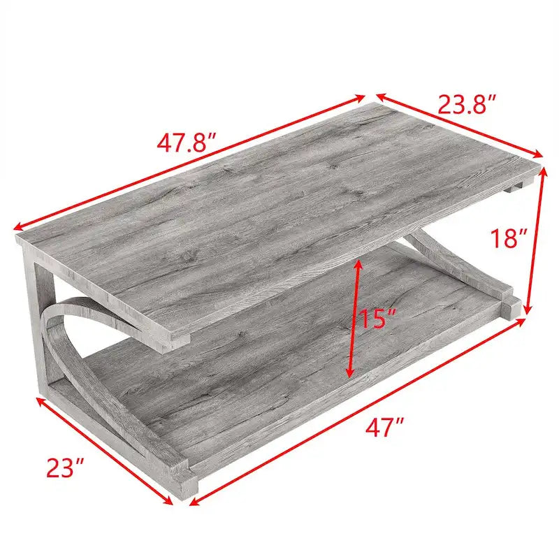 Unique Solid Wood Coffee Table with Storage Shelf