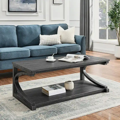 Unique Solid Wood Coffee Table with Storage Shelf