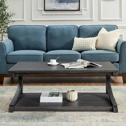 Unique Solid Wood Coffee Table with Storage Shelf