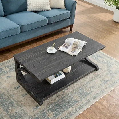 Unique Solid Wood Coffee Table with Storage Shelf