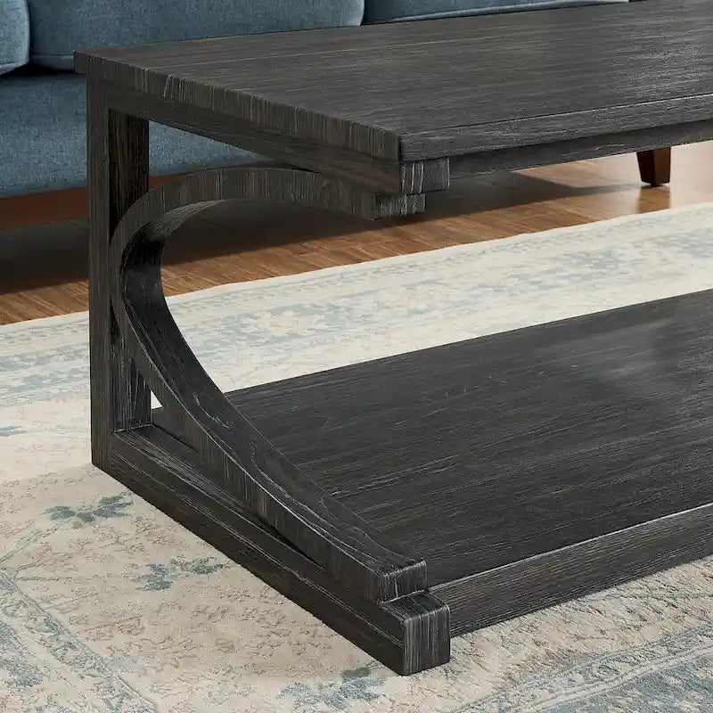 Unique Solid Wood Coffee Table with Storage Shelf